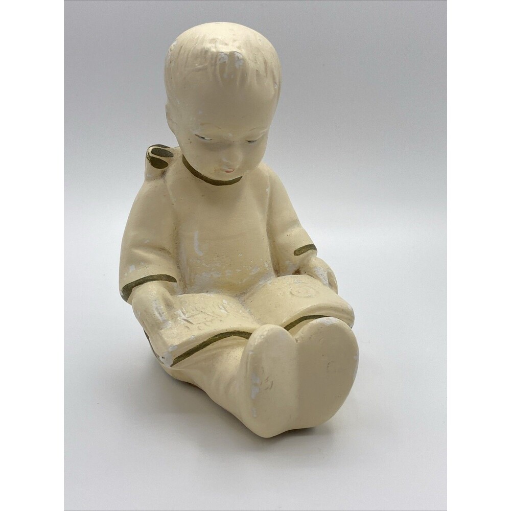 Vintage Chalkware Figurine Boy Reading book Sitting Coventry Ware